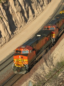 Westbound BNSF 5031 (GE Dash 9-44CW) descends from the summit. 